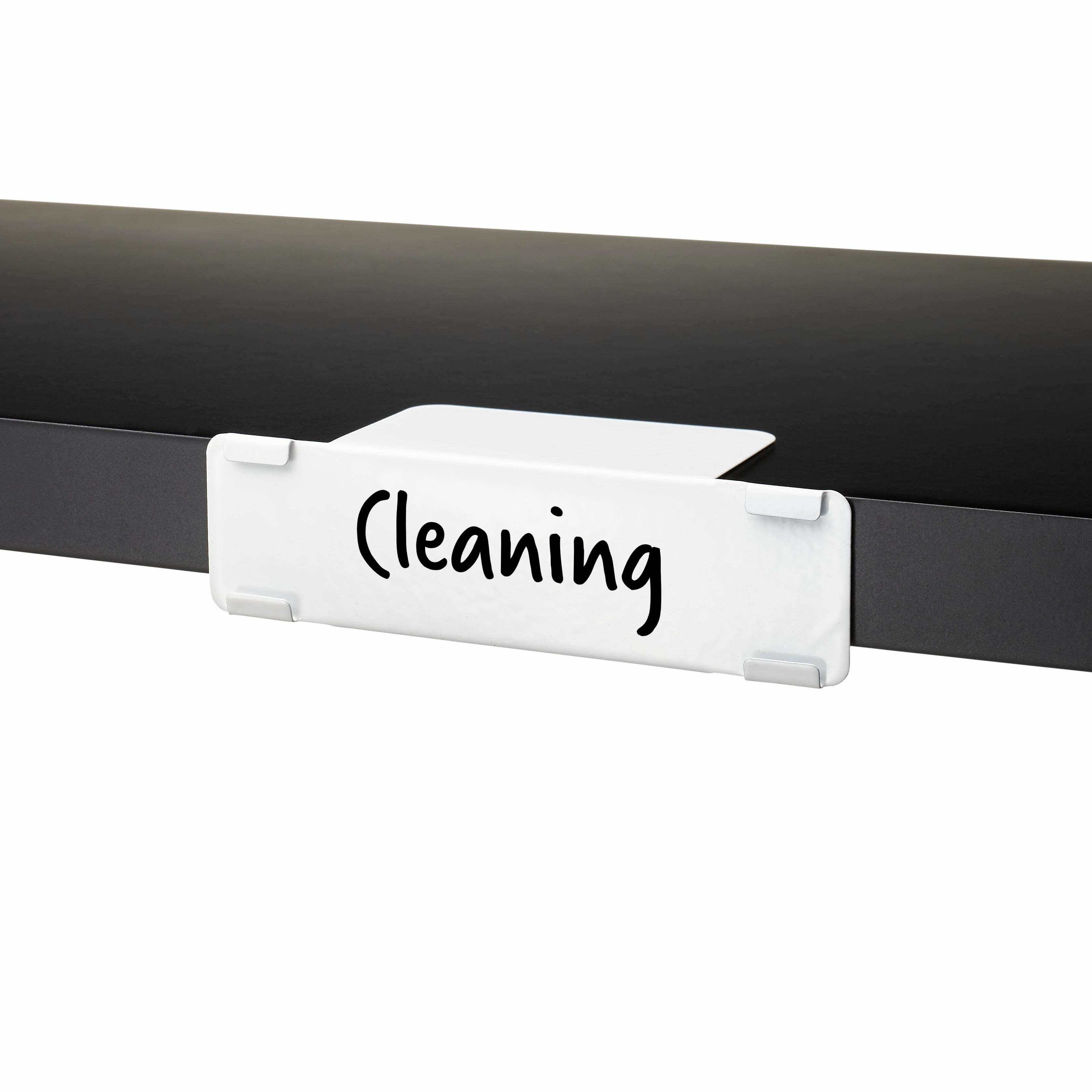 White Shelf Clip-On Label Using Dry Erase Marker